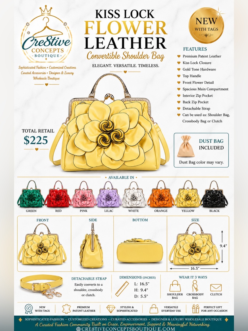 Exquisite Leather Flower Kiss-Lock Handbag